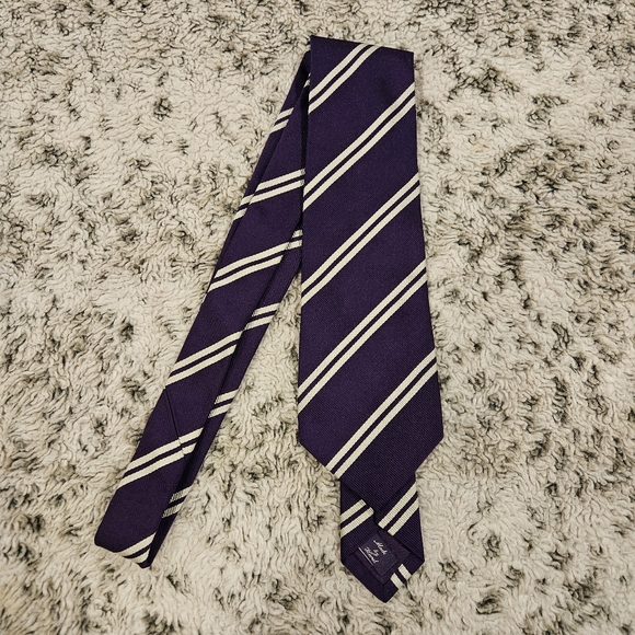 Ralph Lauren Purple Label Other - Ralph Lauren Purple Label Silk Tie Purple White Strip Hand Sewn In Italy 57"